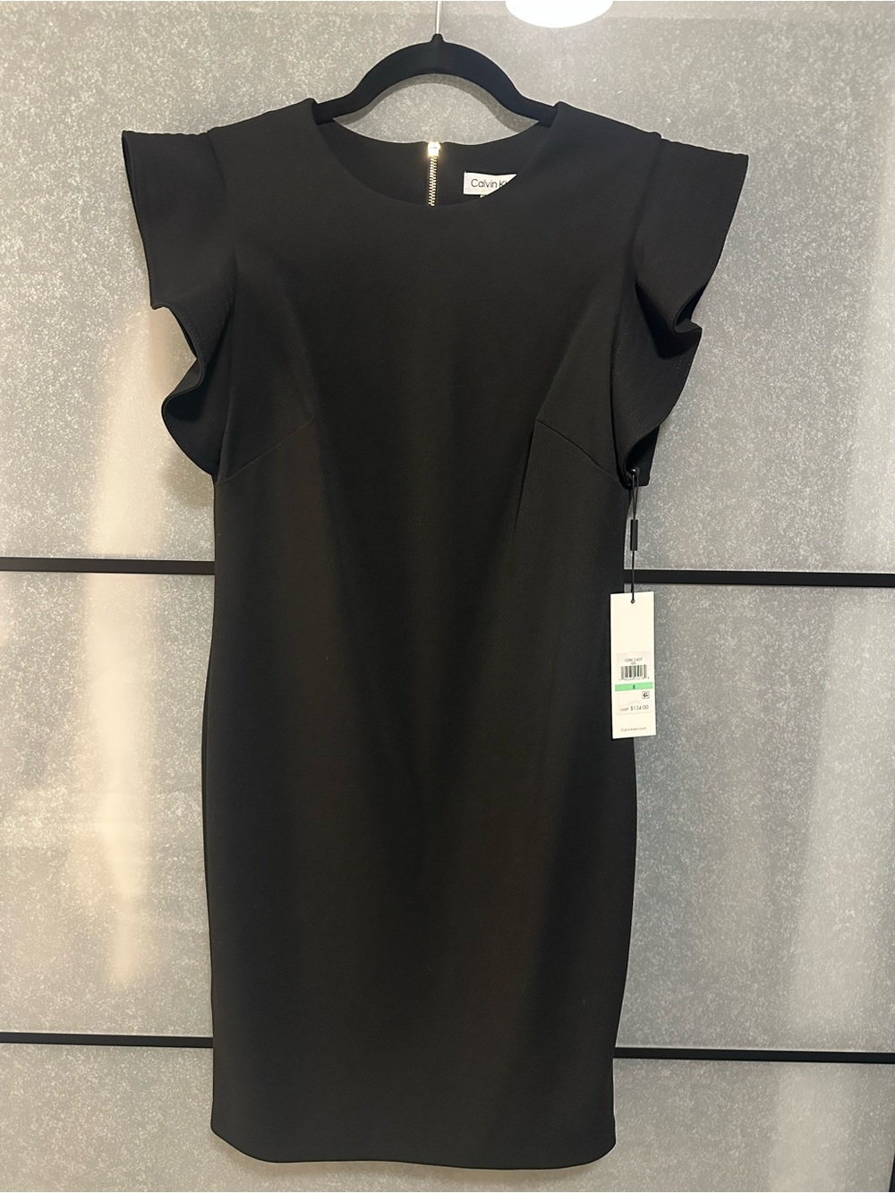 Calvin Klein Black Ruffle Sleeve Midi Sheath Dress